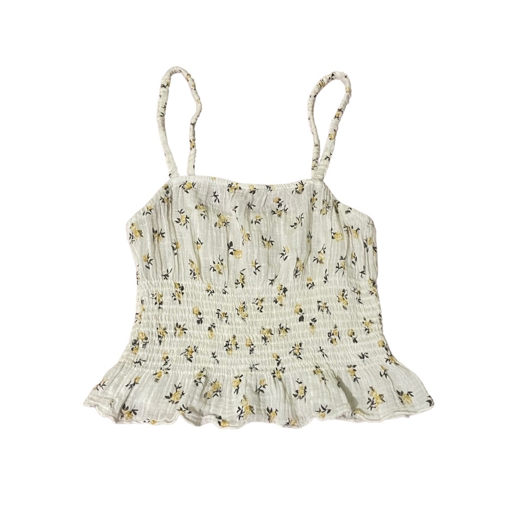 White, floral ruched tank top